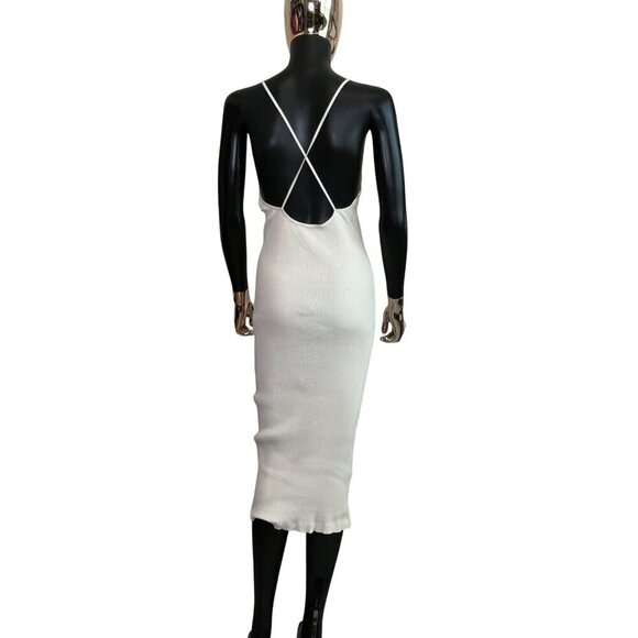 Zara Beige Ribbed Knit Midi Dress Small – Square Neck Crisscross Back - Picture 4 of 12